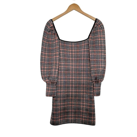 Zara Dresses & Skirts - Zara Womens Houndstooth Puff Sleeve Mini Dress Size Large Orange Black